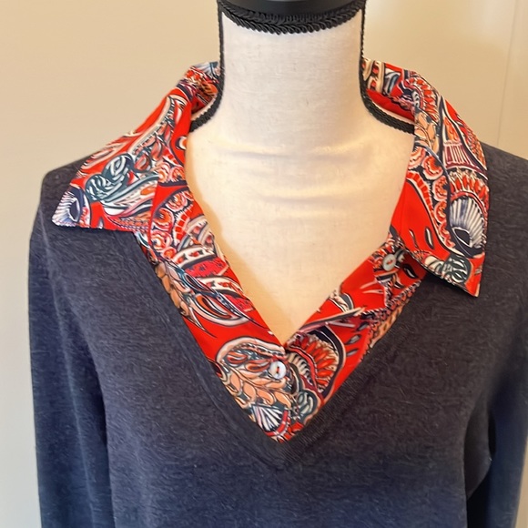 Navy Sweater 2 Layer Look 1X - Picture 2 of 7